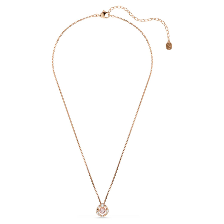 Constella pendant Round cut, Dancing stone, Pink, Rose gold-tone plated